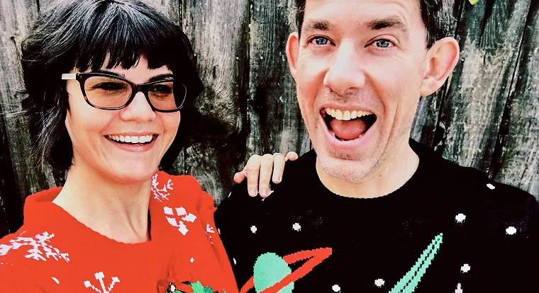 Two people taking a selfie together.